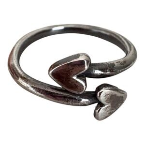 Sterling Silver 925 Double Hearts Bypass Ring Size 5 Minimalist